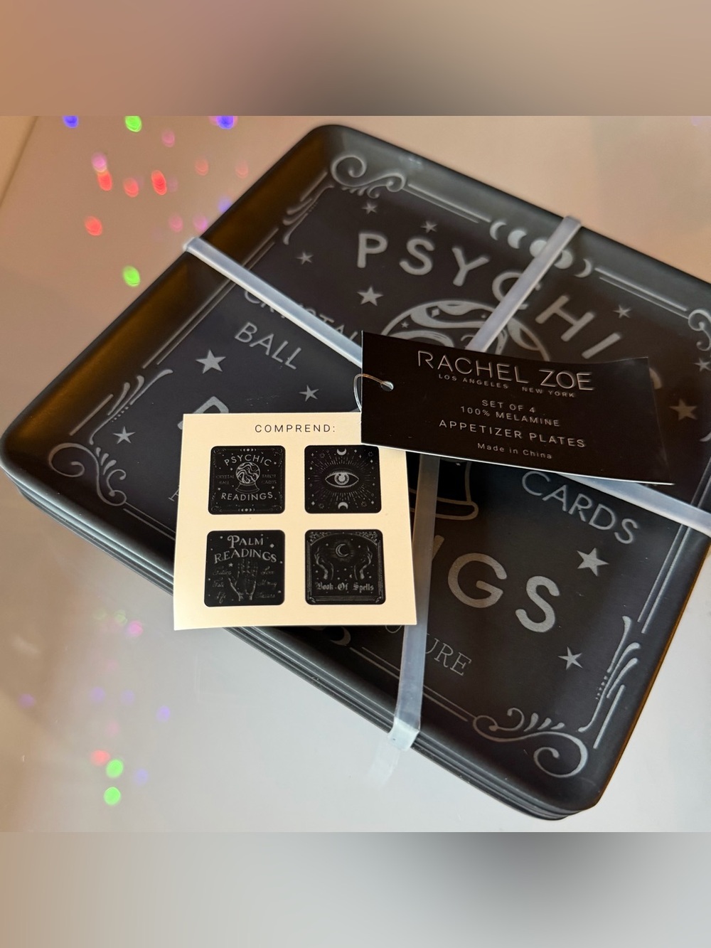Rachel Zoe Melamine Halloween psychic tarot witchy readings evil eye plates - Picture 2 of 5